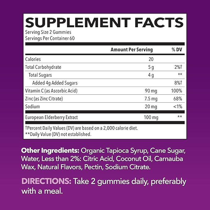 Sambucus Elderberry Gummies for Adults - Immune Support Gummies with Elderberry, Vitamin C and Zinc - Sambucus Elderberry Immune Support with Elderberry Extract - 2 Month Supply Berry-Flavored Gummies