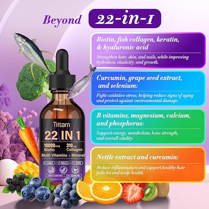 Hair Vitamins Liquid Biotin, Collagen & Hyaluronic Acid – multivitamin Hair Growth for Women and Men Supports Hair, Skin & Nails | Vitamin B Complex | 98% Faster Absorption Than Pills-001