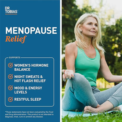 Dr. Tobias Menopause Relief Supplement with Black Cohosh, Soy Isoflavones, and Don Quai, Hot Flash Relief & Night Sweats Relief for Women, Non-GMO, 60 Capsules, 30 Servings
