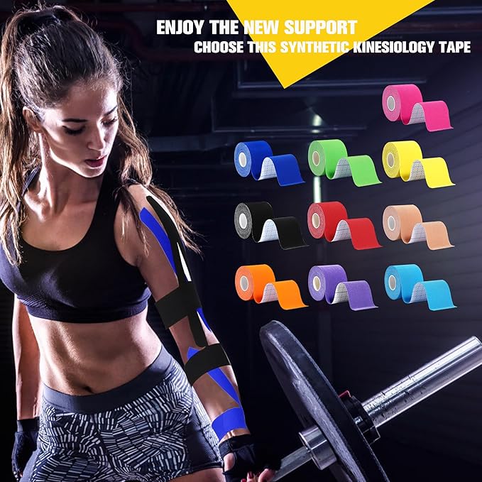 Pro Synthetic Kinesiology Tape 2 Rolls, Athletic Sports Tape for Muscle Joint Support, Pain Relief for Knee Elbow Wrist Ankle, 2 in x 16.4 Ft, Light Blue