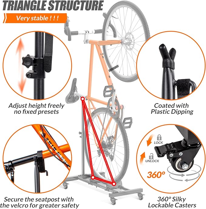 Vertical Bike Stand, Freestanding Indoor Bike Storage Rack Upright Bicycle Floor Stand Indoor Bike Holder with Adjustable Height for Garage & Apartment - for Wheels Sizes up to 29”