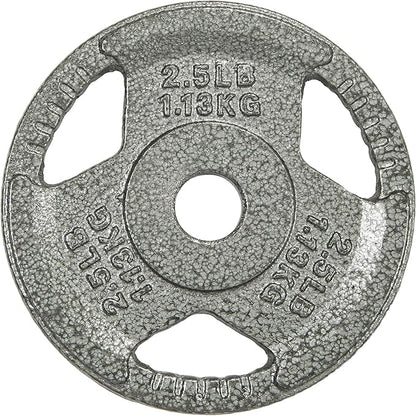 HulkFit 1 inch or 2 inch Cast Iron Weight Plate Set with Multi-Grip Handles and Enamel Coated for Barbells & Strength Training - Grey