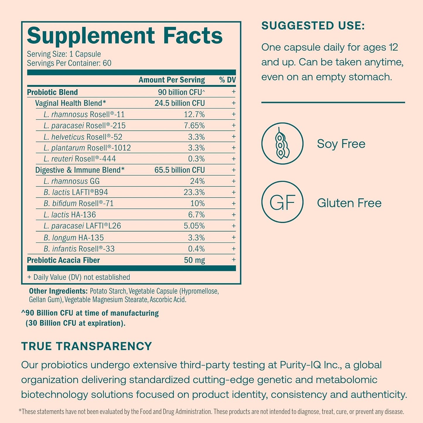 True Grace One Daily Women’s Probiotic - 60 Vegetarian Capsules - 90 Billion CFU - Digestive, Vaginal & Immune Health - Gluten & Soy Free - 60 Servings