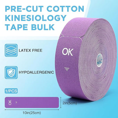 OK TAPE Kinesiology Tape Pre Cut Strips Bulk (100 PCS),Elastic Cotton Latex Free Hypoallergenic Athletic Tape Roll for Muscle Joint Knee,Waterproof k Tape 2in×10in/PCS