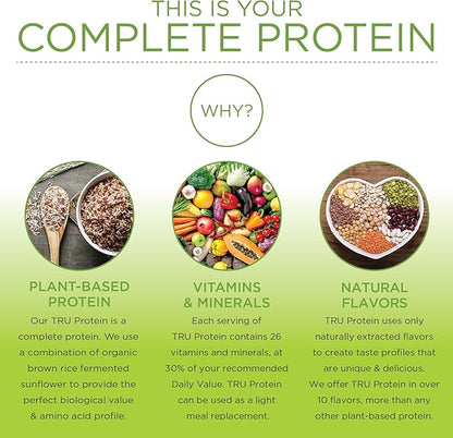 TRU Plant Based Protein Powder, BCAA, EAA, 20g Vegan Protein, 100 Calories, 27 Vitamins, No Artificial Flavors 25 Servings (Vanilla)