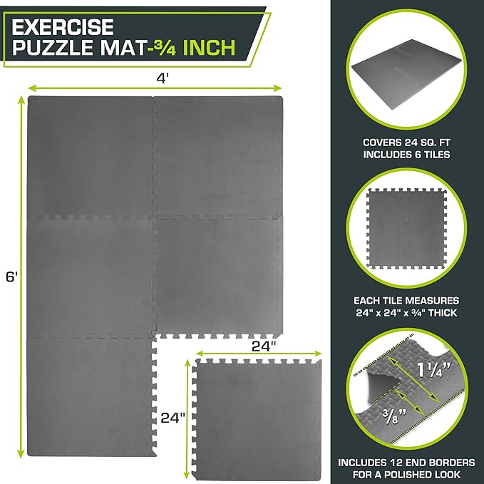 ProsourceFit Extra Thick Puzzle Exercise Mat 1 inch 24 Sq 6 Tiles