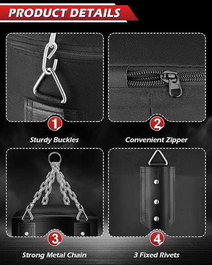 Punching Bag for Adults, 4FT PU Heavy Boxing Bags with Chain Ceiling Hook, Hanging Boxing Bag for Kickboxing Muay Thai Karate Judo Taekwondo Home Gym Training, Unfilled
