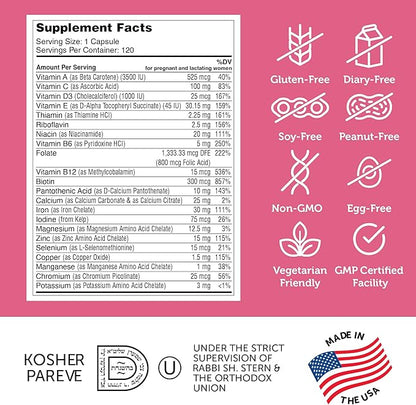 Zahler - Total One Prenatal Vitamins for Women (120 Count) Daily Multi Vitamin Prenatals with Folic Acid, Iron, Zinc & 19 Other Essential Vitamins & Minerals - Kosher Pre Natal Multivitamin Capsules