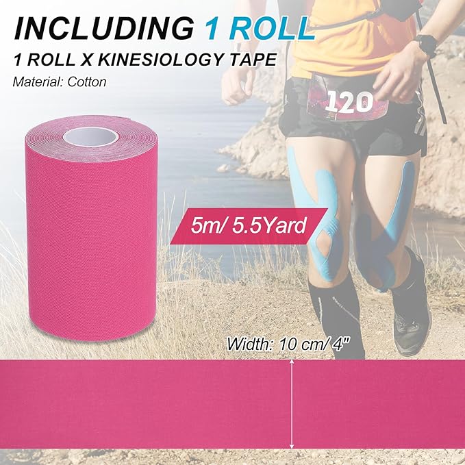 PATIKIL 5.5 Yard x 4 inch Kinesiology Tape, 1 Roll Adhesive Cotton Sports Muscle Support Tapes Waterproof Elastic Tape for Knee Ankle Wrist Shoulder, Pink