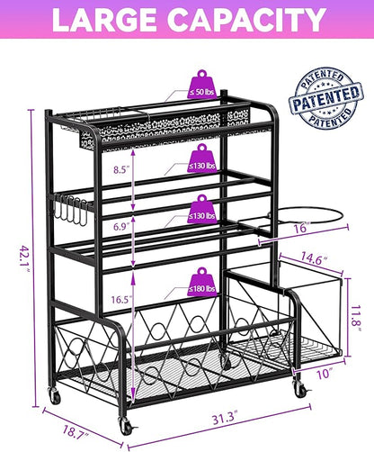 Home Gym Organizer All-in-One Yoga Dumbbell Rack Kettlebell Sets Holder, for Workout Exercise Equipment, Yoga Mat, Fitness Accessories, Home Gym Equipment Storage with Wheels