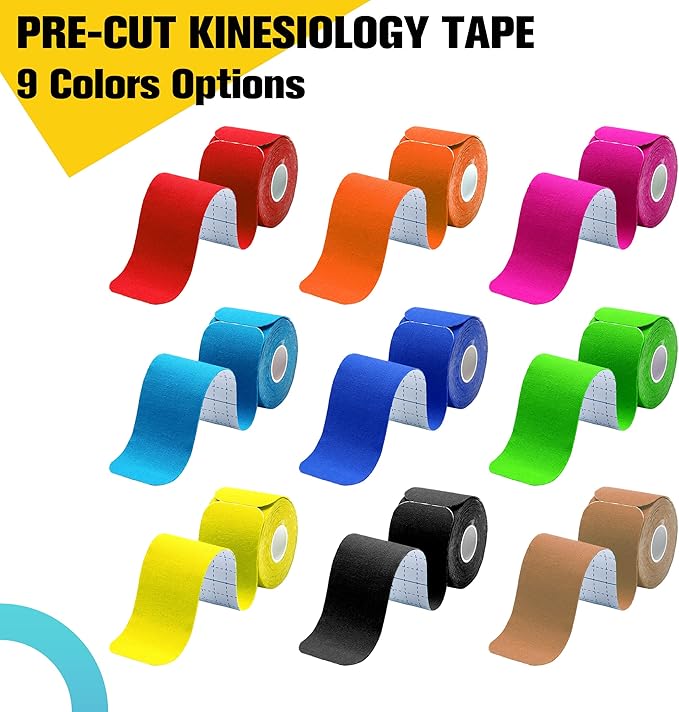 Kinesiology Tape Precut 2 Rolls Pack, Athletic Tape for Muscle Joints Support, 40 Strips for Knee Ankle Shoulder Back, Latex Free and Water Resistant, Red