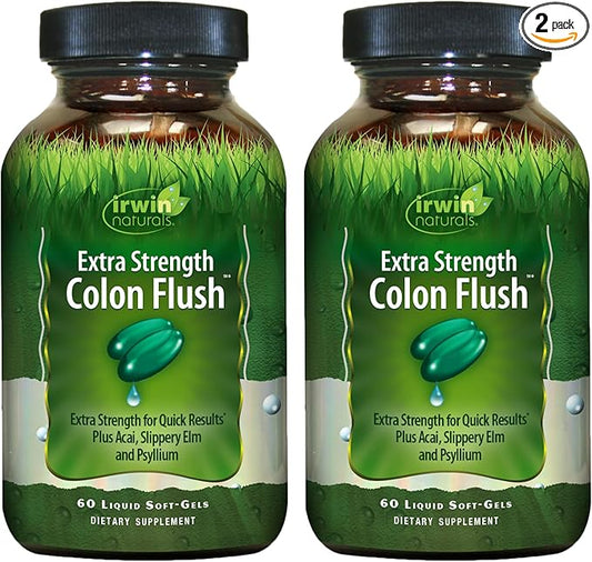 Irwin Naturals Extra Strength Colon Flush, with Acai, Slippery Elm, and Psyllium | 60 Liquid Soft-Gels