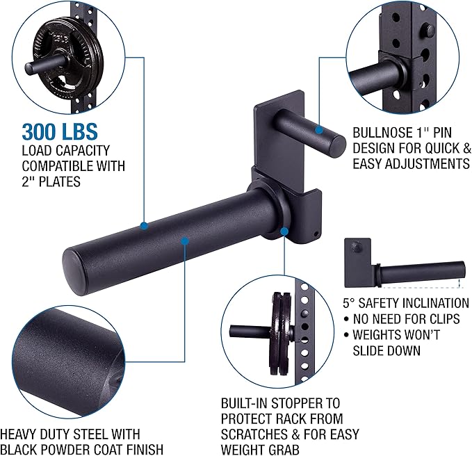 AmStaff Olympic Weight Plate Holder for Power & Squat Racks – Available 2x2 – 2.5x2.5 – 3x3 Inch Tube Sizes with 1" Hole – Weight Plates Horn Storage Attachment for Power Squat Rack – (Pair)