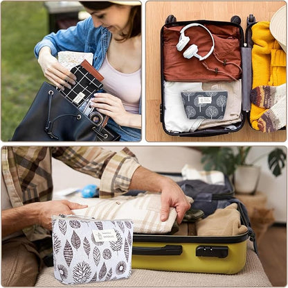 Canvas Makeup Bag Set, 4 Pcs Makeup Pouch Set Multi-Function Travel Zipper Pouch Purse Organizer Pouches, Travel Pouches Toiletry Bag Christmas Gifts Printed Cute Cosmetic Bags for Women Girls