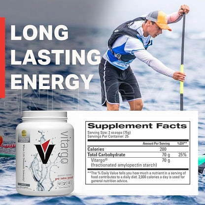 Vitargo Carbohydrate Powder, 2X Faster Absorbing, 4.4 LB Plain, Pre, Intra & Post, Sugar-Free Complex Carb Powder for Recovery, Endurance & Muscle Gain, Made in USA