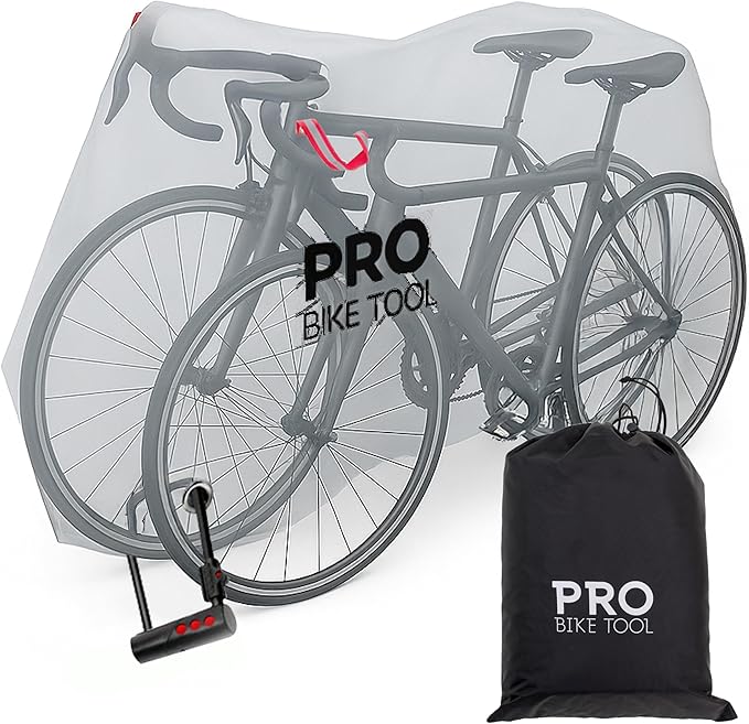 PRO BIKE TOOL Bicycle Cover - Transparent PVC Waterproof Bag - Outdoor Kids Bike Cover - Protects from Weather, Dust & Rain - Ideal for Garage with Safety Loops & Bike Storage Bag - XXL
