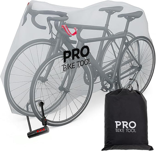PRO BIKE TOOL Bicycle Cover - Transparent PVC Waterproof Bag - Outdoor Kids Bike Cover - Protects from Weather, Dust & Rain - Ideal for Garage with Safety Loops & Bike Storage Bag - XXL