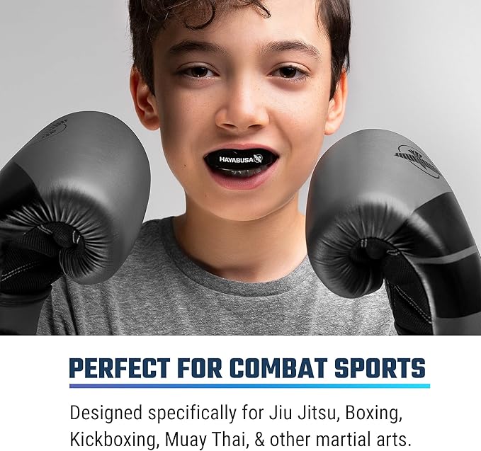 Hayabusa Combat Sports Mouth Guard Youth, Kids and Adult Sizes Comes with Case - Black/White, Youth
