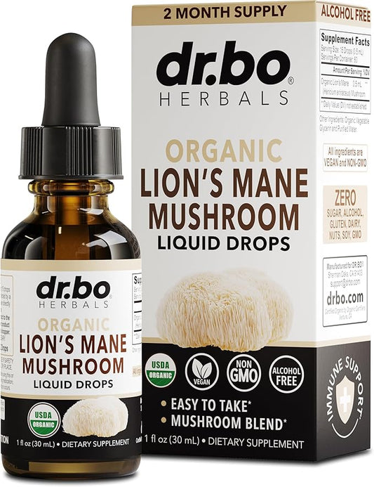 Lions Mane Mushroom Supplement Drops - Organic Lion's Mane Mushroom Liquid Tincture for Focus, Fog, Brain Health Supplements - Vegan Herbal Nervine, Nootropic Organic Lions Mane Supplement Extract 1oz