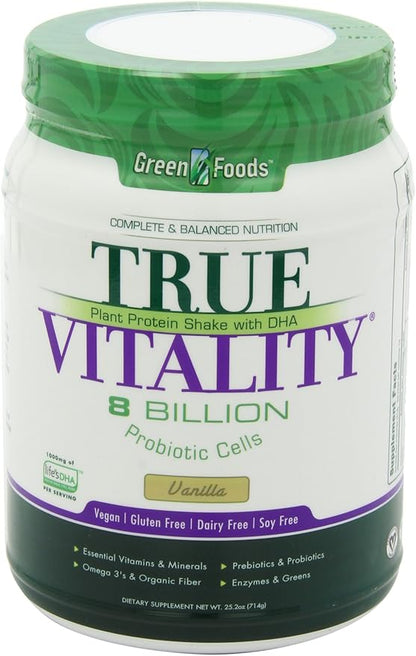 Green Foods True Vitality Plant Protein Shake, Vanilla, 25.2 Ounce