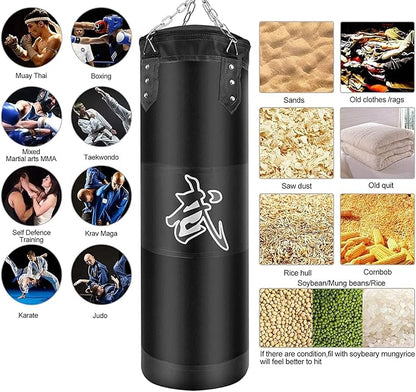 Hanging Punching Bag Set Unfilled, Heavy Boxing Bags Kickboxing Bag for Adults Kids, Youth Boxing Set with Hand Wraps, Punching Bag Hangers, for MMA Muay Thai Karate Taekwondo Training