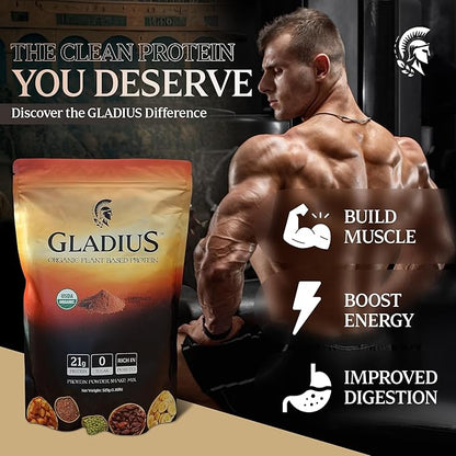 GLADIUS Organic Plant Based Protein Powder | Chocolate | 15 Servings | 21g of Protein | Plant Based | No Sugars Added | Rich in Probiotics