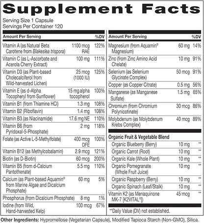 NATURELO Mens Multivitamins for Men 50+ - One Daily Multivitamin for Men with Vitamins, Minerals & Organic Whole Foods, Boost Energy & Health, Non-GMO, 120 Vegetarian Capsules