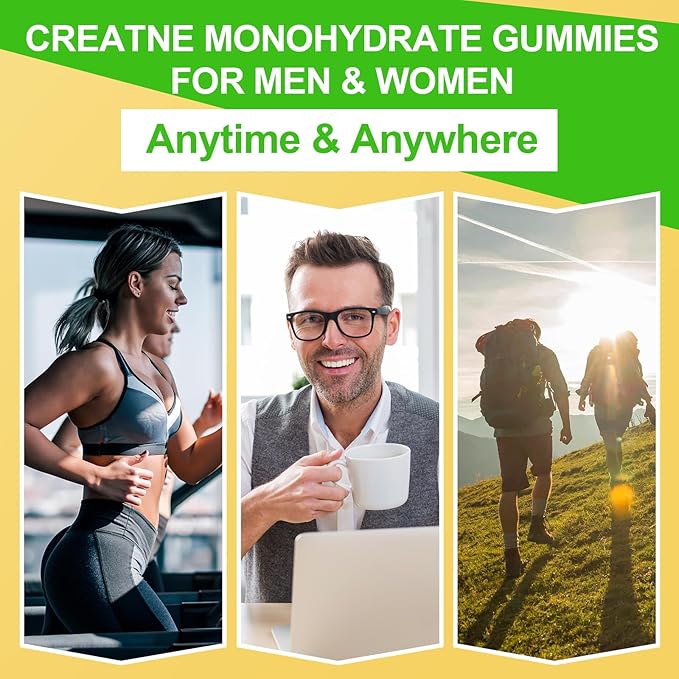 Creatine Monohydrate Gummies for Men & Women, Chewables Creatine Monohydrate for Muscle Strength, Muscle Builder, Energy Boost, Sugar Free, Vegan, Mango Flavor-120 Count