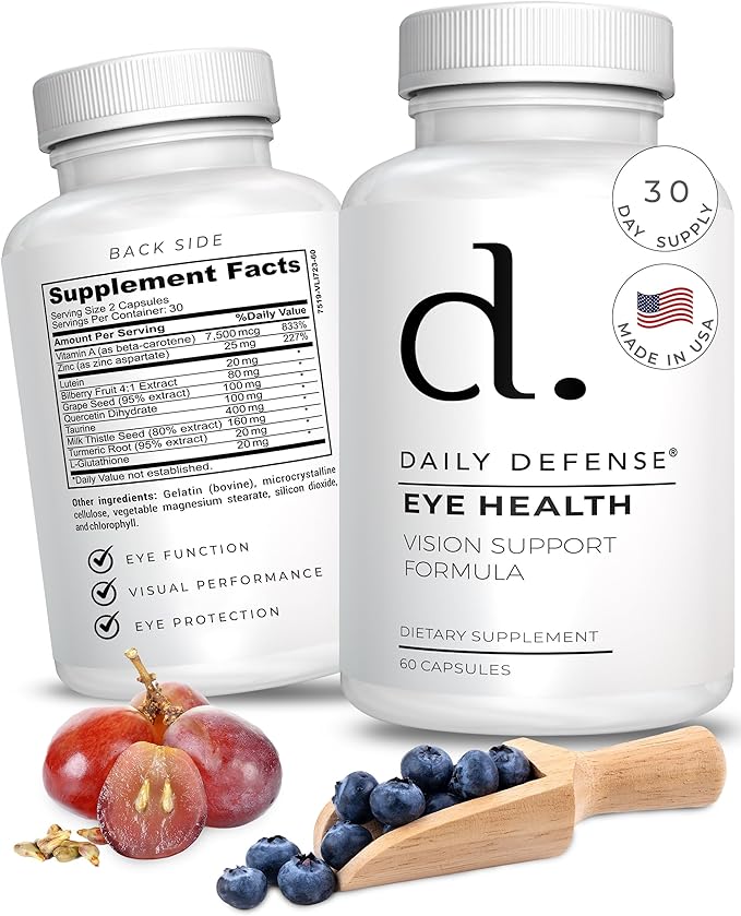 Eye Health Supplements for Adults - Eye Vitamins for Vision Care with Vitamin A, Zinc, Lutein, Milk Thistle, & Taurine - Vegan Dietary Supplements for Women & Men, 60 Capsules