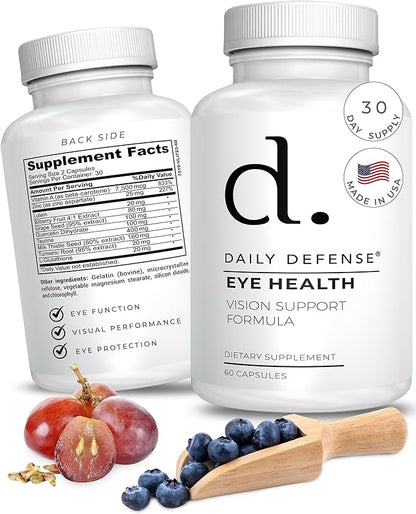 Eye Health Supplements for Adults - Eye Vitamins for Vision Care with Vitamin A, Zinc, Lutein, Milk Thistle, & Taurine - Vegan Dietary Supplements for Women & Men, 60 Capsules