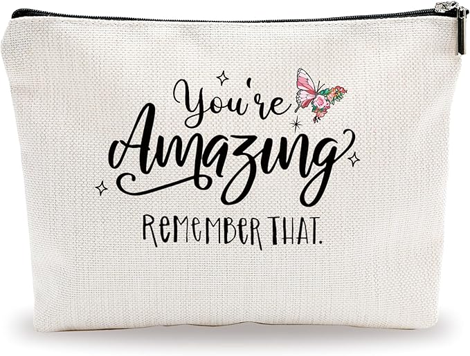 Butterfly Makeup Bag - You're Amazing, Remember That - Positive Quotes Cosmetic Bag, Toiletry Bag Gift For Girls, Teen, Sister, Besties, Personal Care & Accessories - A01