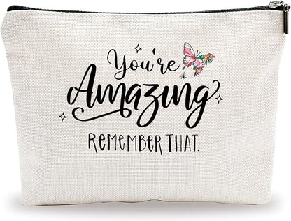 Butterfly Makeup Bag - You're Amazing, Remember That - Positive Quotes Cosmetic Bag, Toiletry Bag Gift For Girls, Teen, Sister, Besties, Personal Care & Accessories - A01