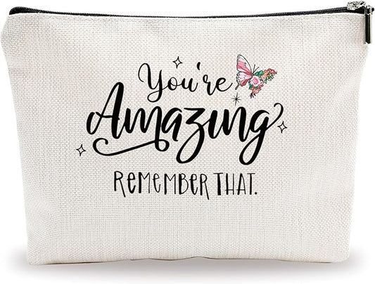 Butterfly Makeup Bag - You're Amazing, Remember That - Positive Quotes Cosmetic Bag, Toiletry Bag Gift For Girls, Teen, Sister, Besties, Personal Care & Accessories - A01