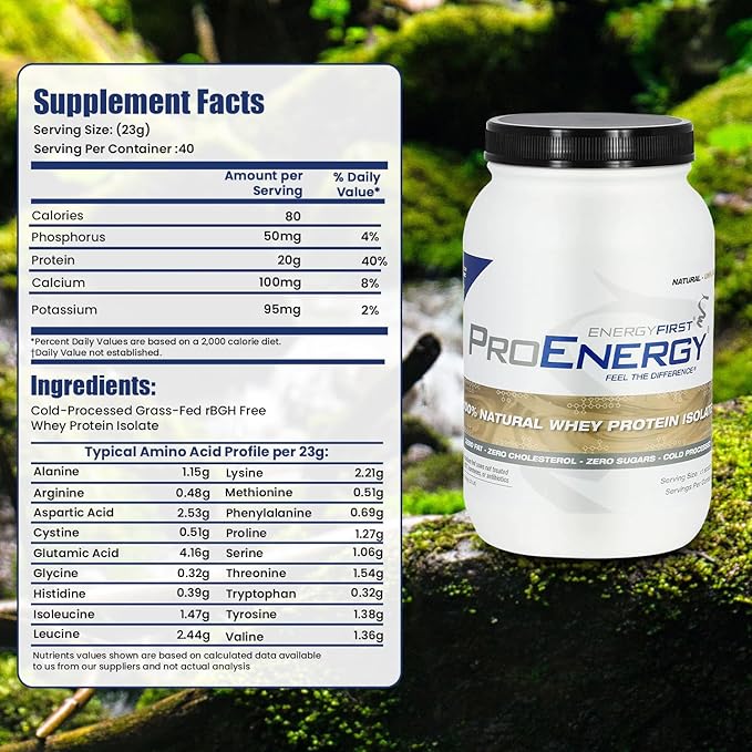 EnergyFirst Natural Grass Fed Whey Protein Isolate Powder, Unflavored Protein Powder, ProEnergy Protein Shake for Meal Replacement & Post Workout Recovery, Non-GMO, Sugar & Gluten Free 36 Servings