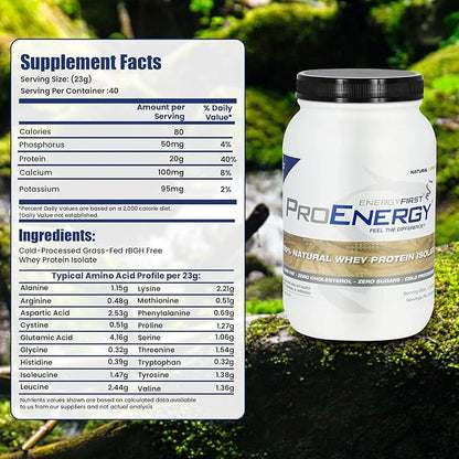 EnergyFirst Natural Grass Fed Whey Protein Isolate Powder, Unflavored Protein Powder, ProEnergy Protein Shake for Meal Replacement & Post Workout Recovery, Non-GMO, Sugar & Gluten Free 36 Servings
