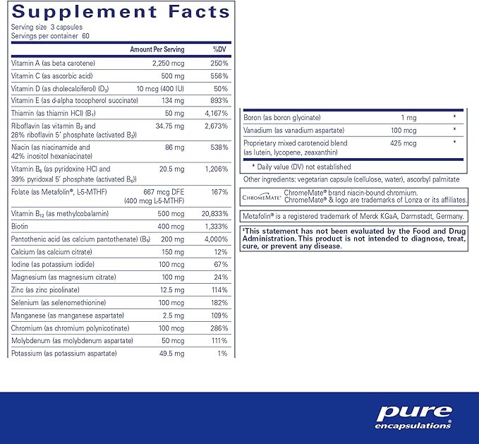 Pure Encapsulations Nutrient 950 Without Copper & Iron | Hypoallergenic Multi-Vitamin/Mineral Formula for Optimal Health | 180 Capsules