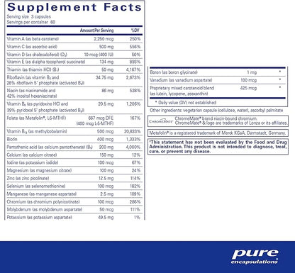 Pure Encapsulations Nutrient 950 Without Copper & Iron | Hypoallergenic Multi-Vitamin/Mineral Formula for Optimal Health | 180 Capsules