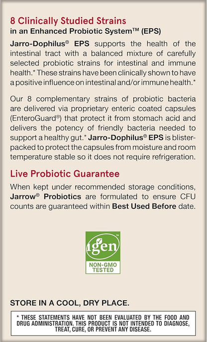Jarrow Formulas Jarro-Dophilus EPS Probiotics 10 Billion CFU for Intestinal Tract Support, Probiotic Supplement for Gut Health for Women and Men, 120 Veggie Capsules, Up to a 60 Day Supply ,Pack of 12