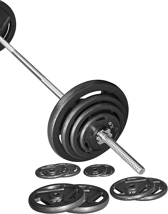 Signature Fitness Cast Iron Standard Weight Plates Including 5FT Standard 95-Pound Set (85 Pounds 10 Pounds