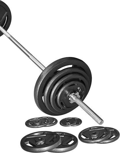 Signature Fitness Cast Iron Standard Weight Plates Including 5FT Standard 95-Pound Set (85 Pounds 10 Pounds