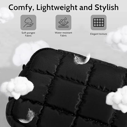 Quilted Cosmetic Bag, Puffer Makeup Bags, Crossbody Purses for women,Cute Travel Toiletry Bag for Women (Black)
