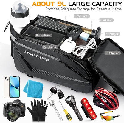 Bike Bag,Bicycle Bag,Bike Rack Bag,About 9L Big Capacity,Waterproof,Toolless Installation,Durable,With Portable Strap & Rain Cover Bike Trunk Storage Travel Bag Panniers