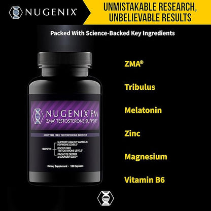 Nugenix PM ZMA - Nighttime Free Testosterone Booster and Sleep Support, 120 Count