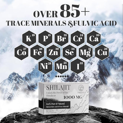 30,000 MG Shilajit Tablets, 100% Shilajit Pure Himalayan Organic, Shilajit for Men and Women Rich in Fulvic Acid & 85+ Trace Minerals, Shilajit Supplement for Energy & Immune System, 180 Count
