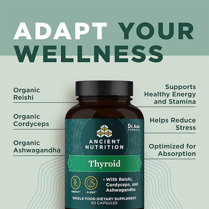 Thyroid Support Supplement with Ashwaghanda by Ancient Nutrition, Thyroid Capsules, Promotes Restful Sleep and Reduced Stress, Gluten Free, Paleo and Keto Friendly, 60ct