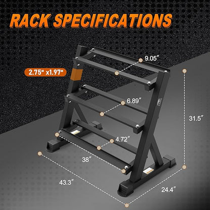 Leikefitness Dumbbell Rack 3 Tier Heavy Weight Organizer Dumbbell Storage Stand Holder 1100lbs Capacity Quick Assembly Dumbbell Weight Storage Rack For Home Gym, Black (Rack Only)