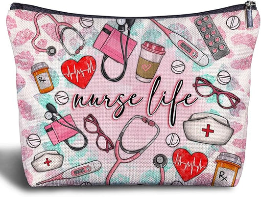Nurse Life Nurse Makeup Bag - Nurse Gifts Nursing Bags, Nurse Graduation Gifts for Women, Pink Emergency Room ICU Nurse Cosmetic Bag