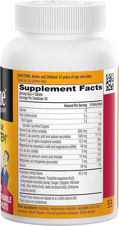 Airborne 1000mg Vitamin C Chewable Tablets with Zinc, Immune Support Supplement with Powerful Antioxidants Vitamins A C & E - 96 Chewable Tablets, Very Berry Flavor