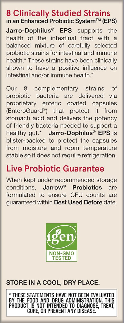 Jarrow Formulas Jarro-Dophilus EPS Probiotics 10 Billion CFU, Dietary Supplement for Intestinal Tract Support, Gut Health Supplements for Women and Men, 60 Veggie Capsules, 30 Day Supply (Pack of 12)