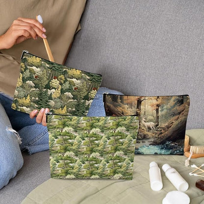 3pcs Cosmetic Bags for Women Makeup Bag, Bachelorette Party Favors Christmas Birthday Friendship Gifts for Women Girl Mom Sister Bestie Travel Toiletry Bag Skin Care Bag, Vintage Forest Deer Patterns